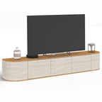 Meuble TV suspendu 180 cm LEORA 3 portes effet travertin et bois