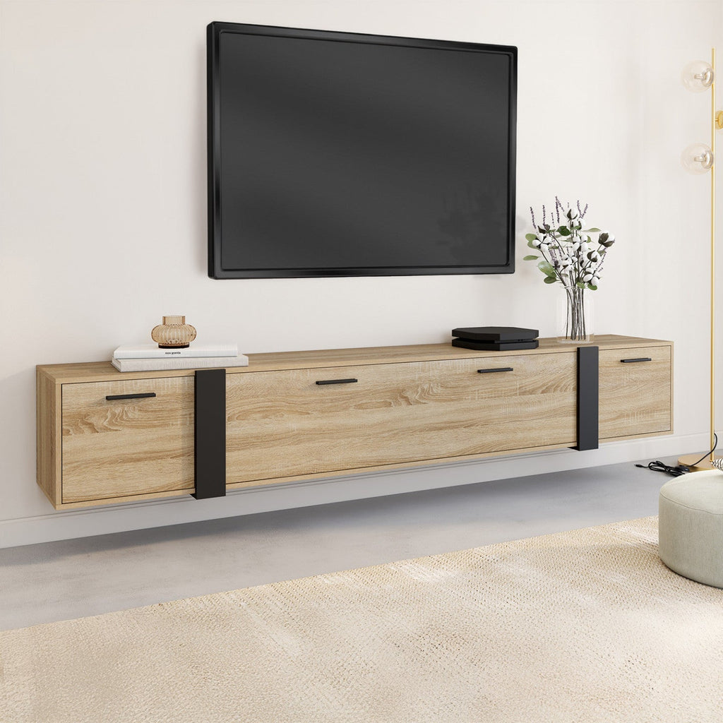 Meuble TV suspendu 180 cm PHOENIX 3 portes design industriel
