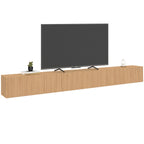 Meuble TV suspendu JULIETTE 270 cm, 3 portes à lattes en bois, coloris chêne