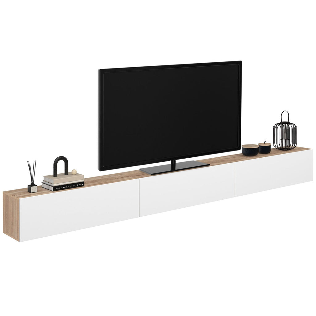 Meuble TV suspendu 300 cm ELIO 3 portes bois et blanc