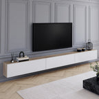 Meuble TV suspendu 300 cm ELIO 3 portes bois et blanc