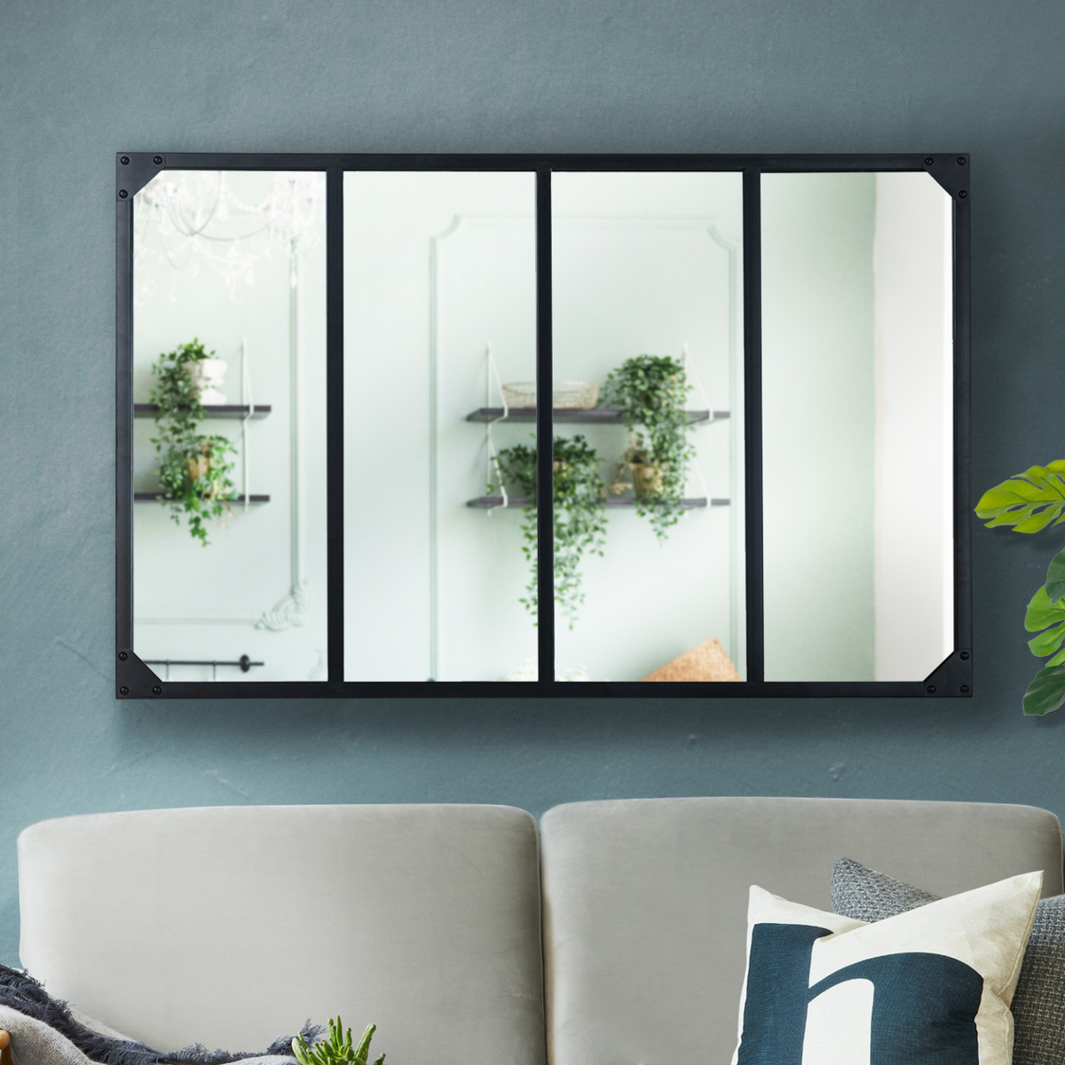 Miroir verrière 4 bandes style industriel 110x70 cm