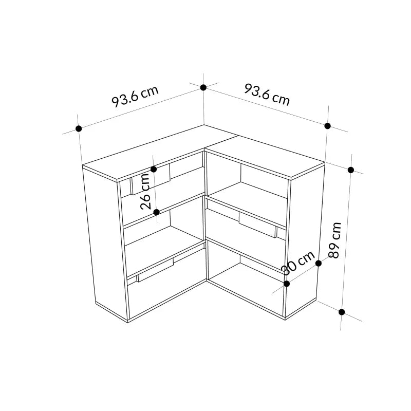 Molly Moderne Bibliothèque d'angle polyvalente Unité de présentation Séparateur de pièce N°3 Courte 89cm