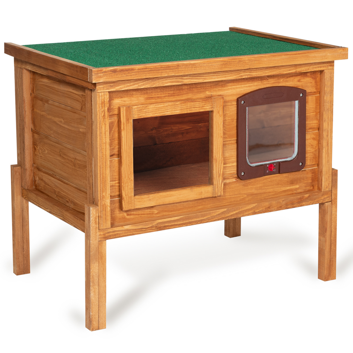 Niche pour chat en bois auto-chauffante avec porte et fenêtre
