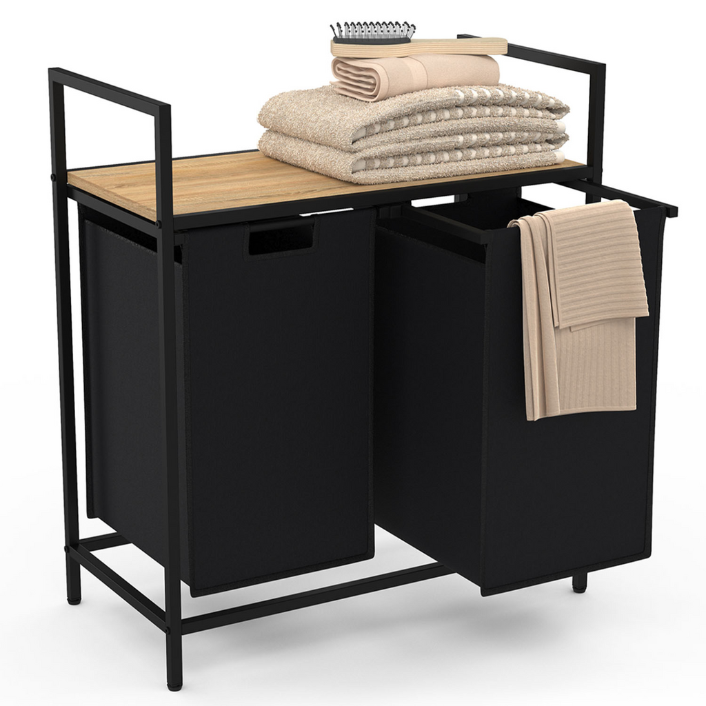 Panier à linge 2 compartiments DETROIT tissu noir design industriel