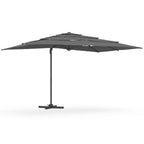 Parasol déporté inclinable et rotatif à 360° CALVI, multi-toile, grand vent, gris, 3x4 m avec housse