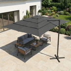 Parasol déporté inclinable et rotatif à 360° CALVI, multi-toile, grand vent, gris, 3x4 m avec housse