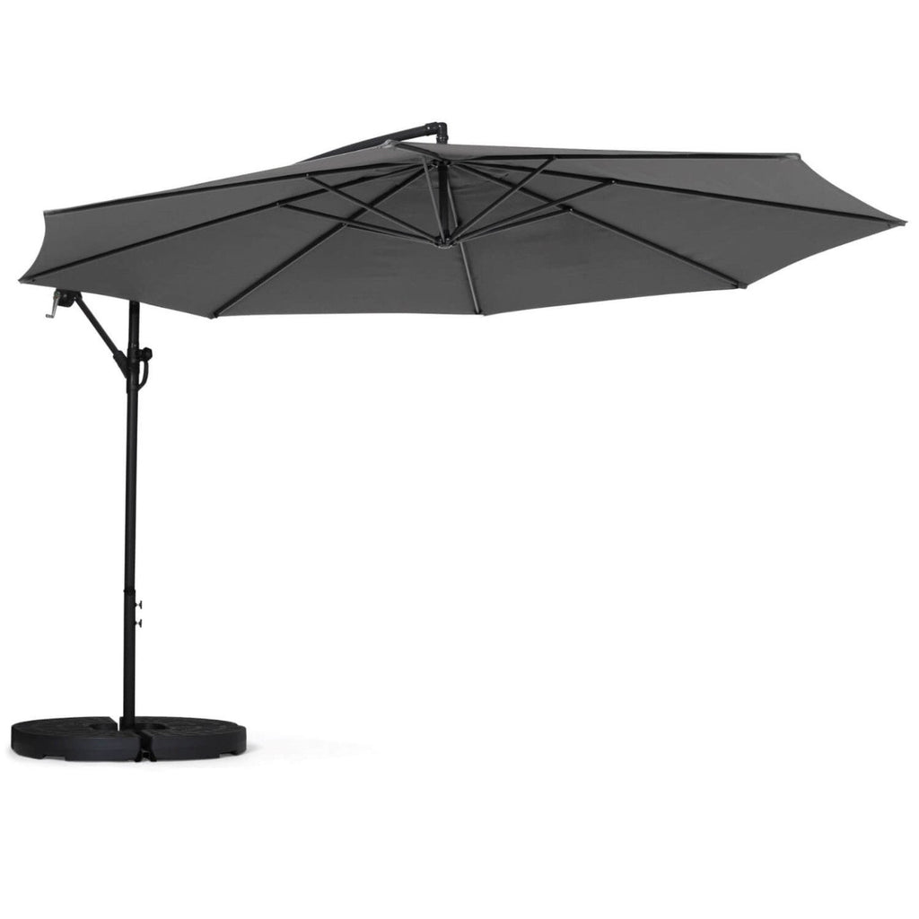 Parasol déporté rotatif 360 AJACCIO gris D.3,5M avec 4 dalles et housse