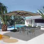 Parasol déporté rotatif 360 CALVI taupe 3x4 m avec 4 dalles et housse