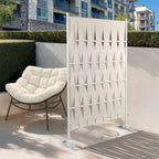 Paravent extérieur claustra décoratif 80 x 150 cm sangles beige et métal blanc