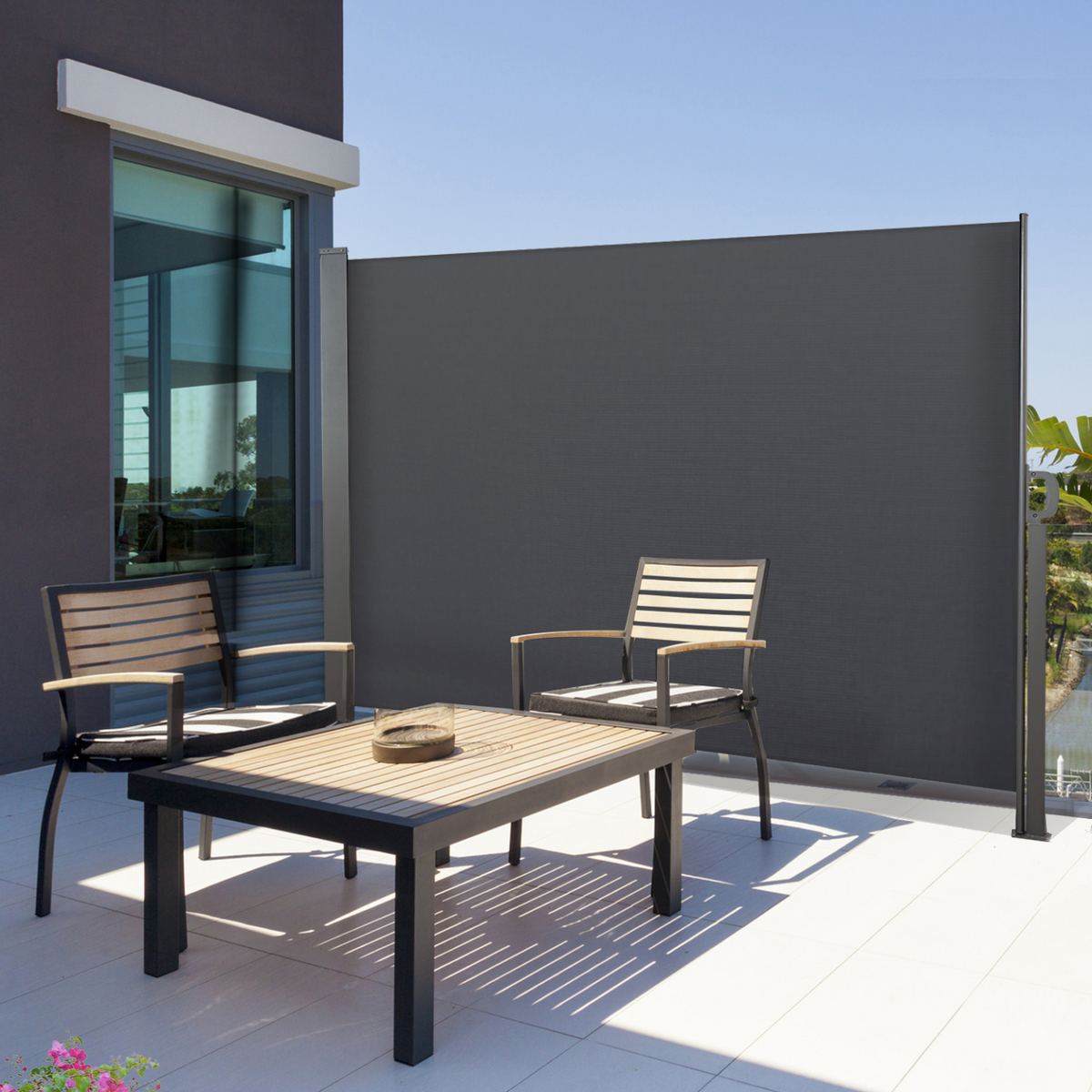 Paravent extérieur rétractable 160 x 300 cm gris anthracite store latéral