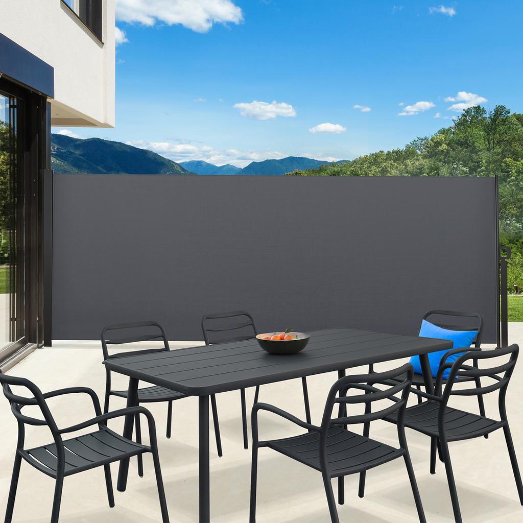 Paravent extérieur rétractable 200 x 400 cm gris anthracite store latéral