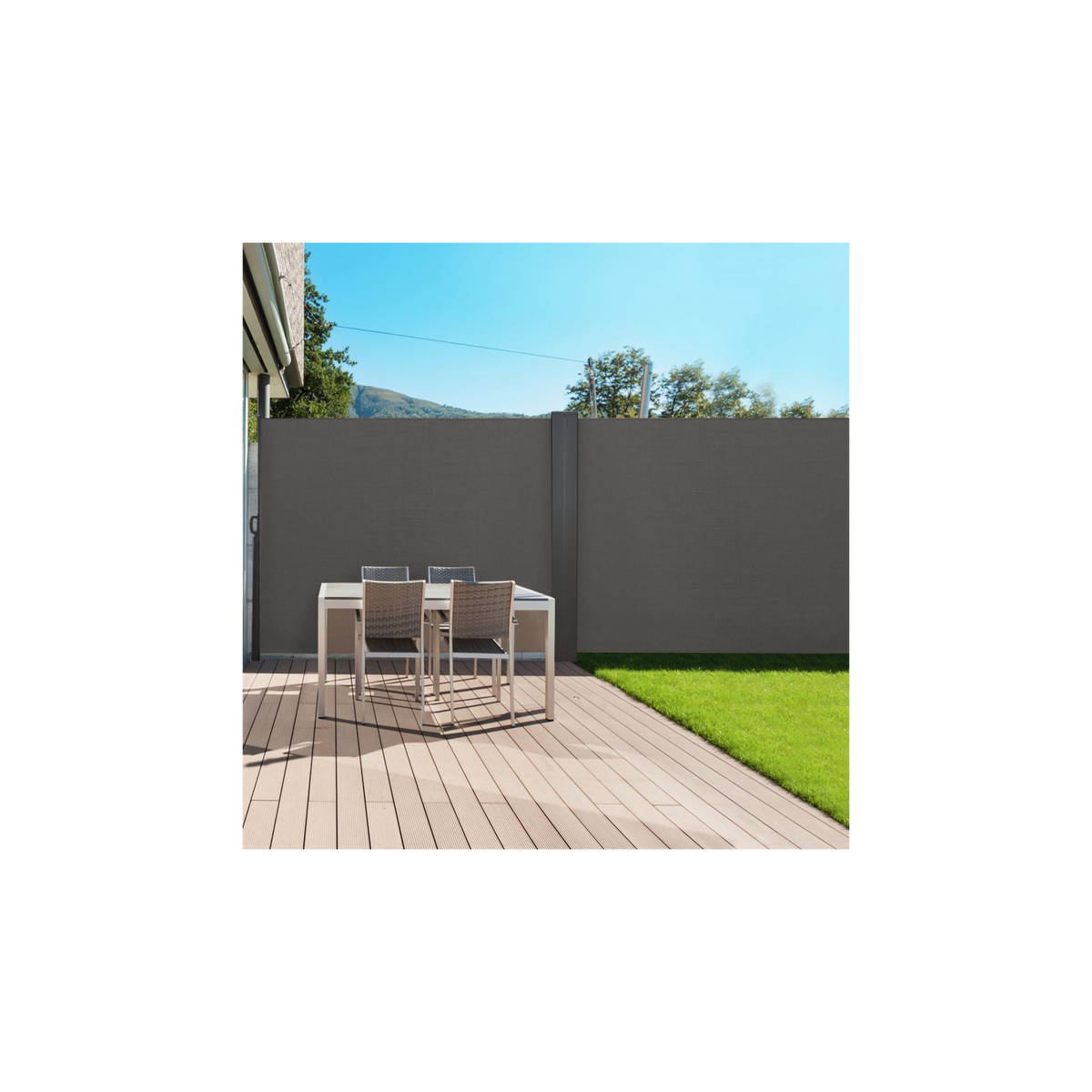 Paravent extérieur rétractable double 160 x 800 cm gris anthracite store latéral