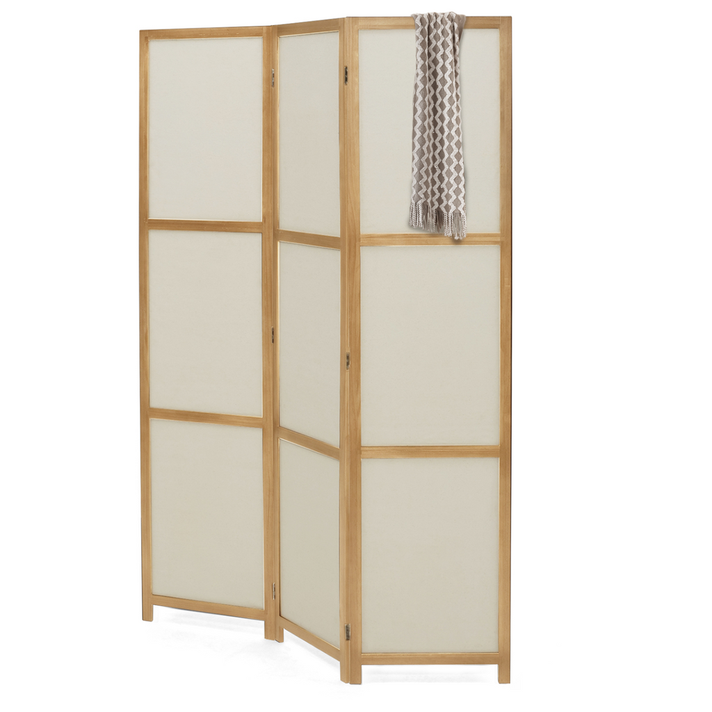 Paravent d'intérieur en bois et tissu beige
