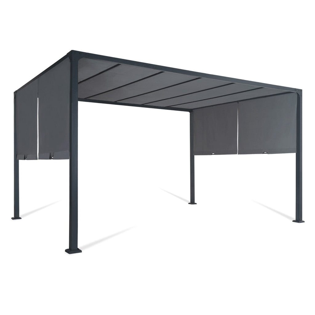 Pergola coulissante 2 pans 3x4 m belvédère de jardin toile gris anthracite