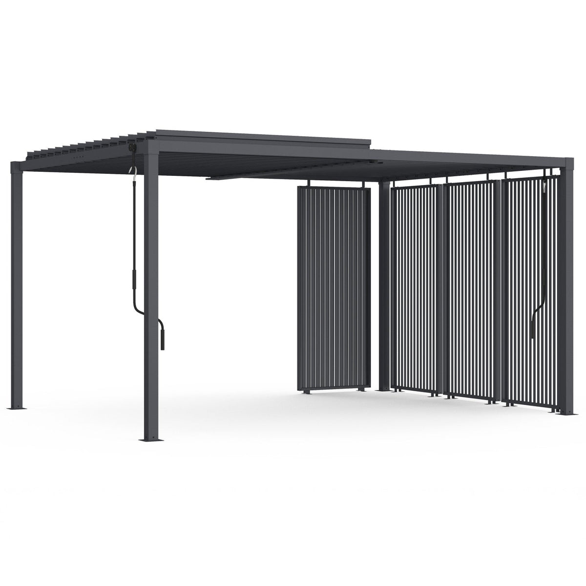 Pergola bioclimatique à lames orientables en acier 3x4 m avec stores verticaux gris anthracite