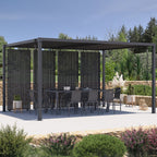 Pergola bioclimatique à lames orientables en acier 3x4 m avec stores verticaux gris anthracite