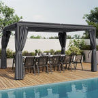 Pergola bioclimatique à lames orientables en acier 3x4 m avec rideaux et moustiquaire, gris anthracite