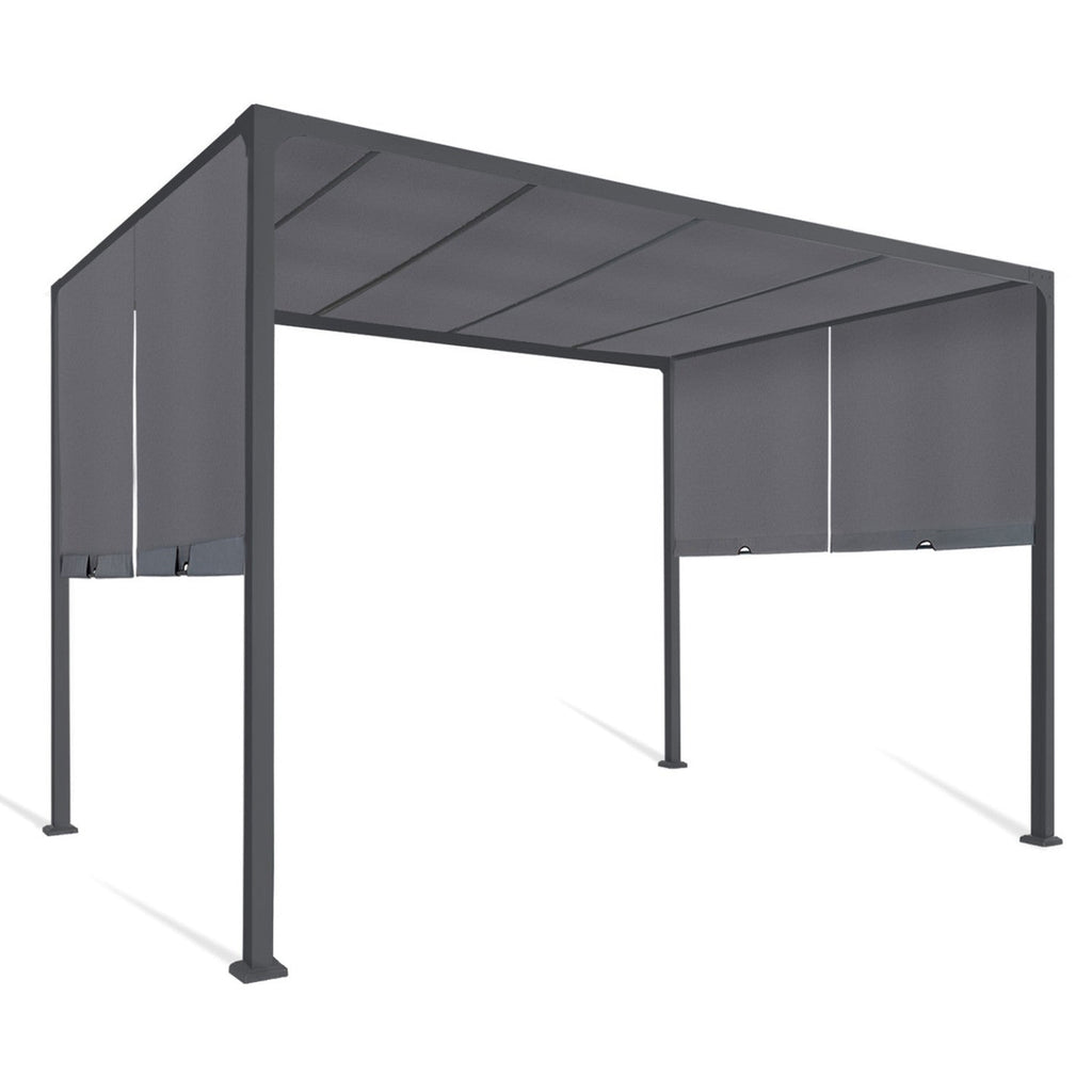 Pergola coulissante 2 pans 3x3 m belvédère de jardin toile gris anthracite