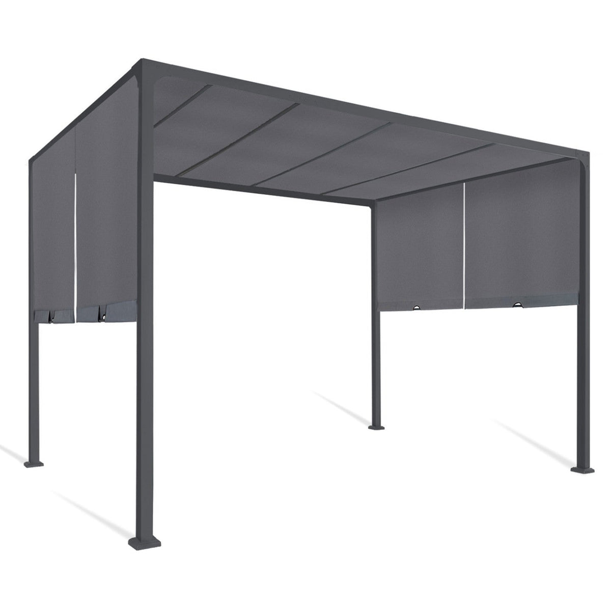 Pergola coulissante 2 pans 3x3 m belvédère de jardin toile gris anthracite