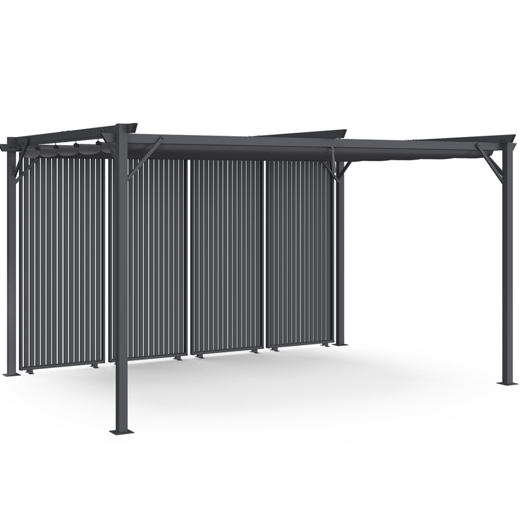 Pergola édition collector, persiennes verticales, toit rétractable 3x4 m, 4 pans modulables, gris anthracite