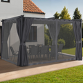 Pergola édition intégrale, moustiquaire, toit rétractable 3x4 m et 4 rideaux gris
