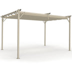 Pergola à toit rétractable 3x4 m, tonnelle 4 pieds, structure beige et toile beige