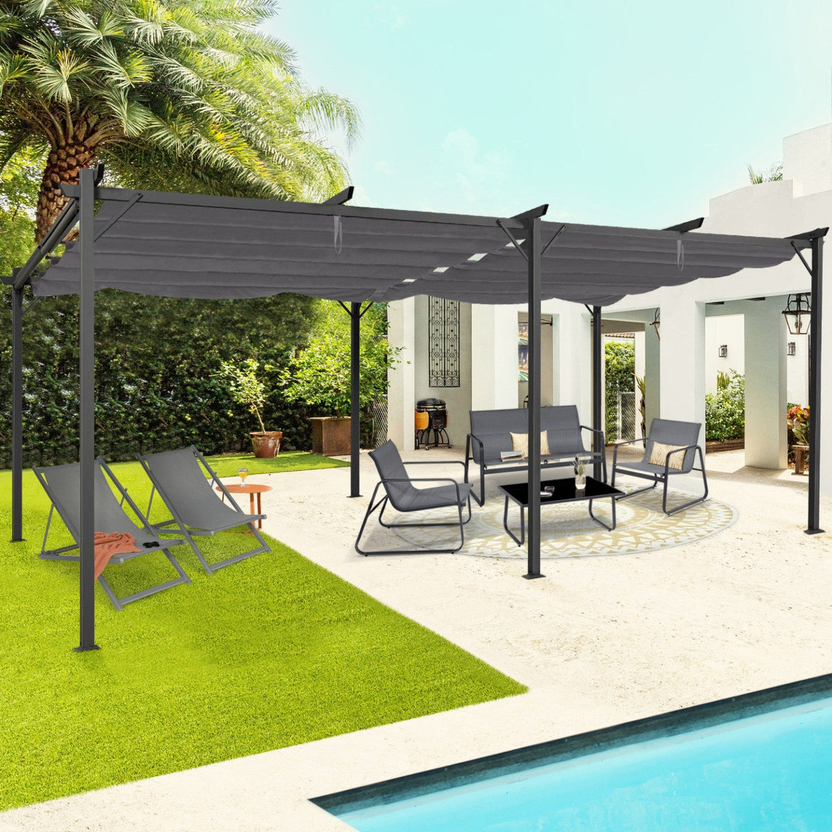 Pergola à toit rétractable 3x6 m, tonnelle gris anthracite