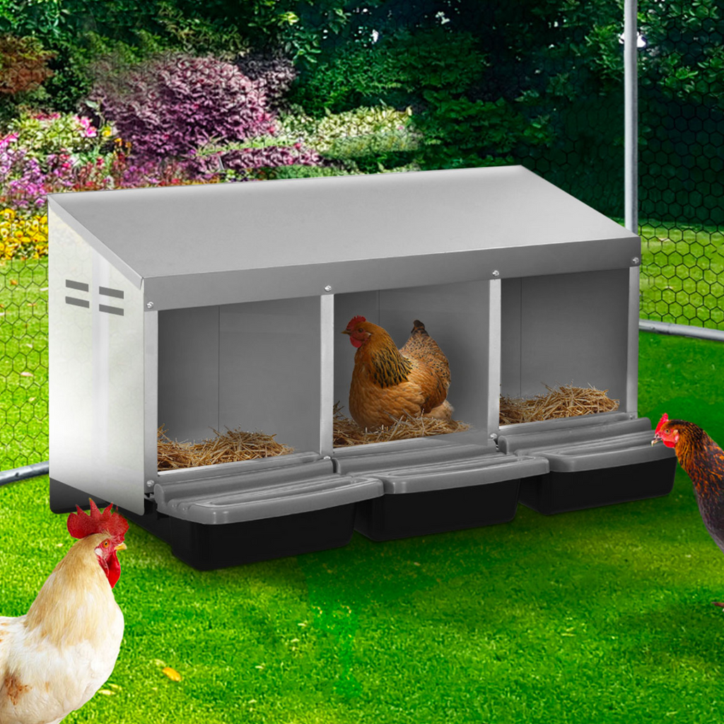 Pondoir pour poules 3 emplacements, nichoir en métal avec fond