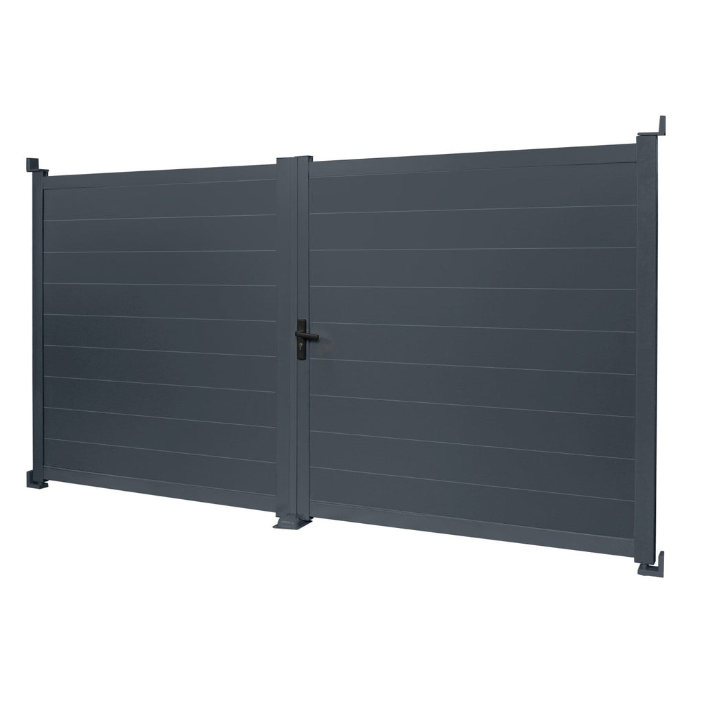 Portail battant 302x160 cm en aluminium gris anthracite