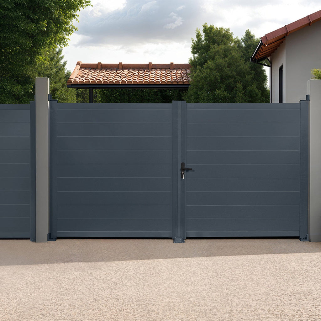 Portail battant 302x160 cm en aluminium gris anthracite