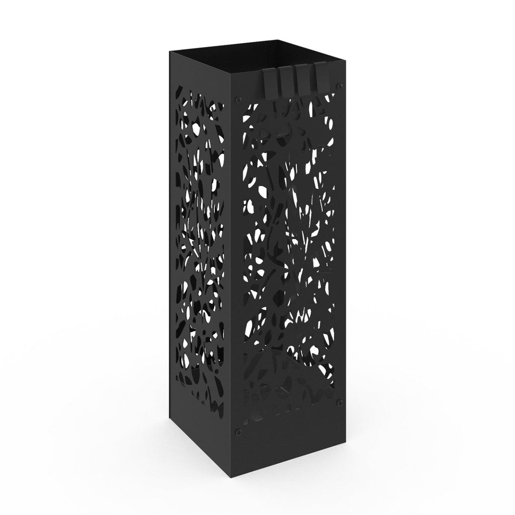 Porte-parapluies carré FLOWER en acier noir, hauteur 45 cm