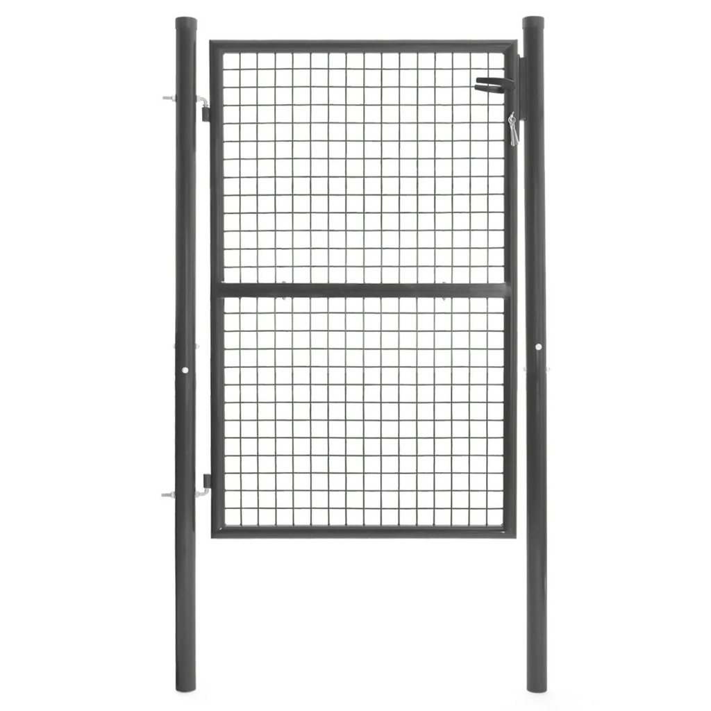 Portillon de jardin 105 x 125 cm en acier gris anthracite avec serrure et poignée