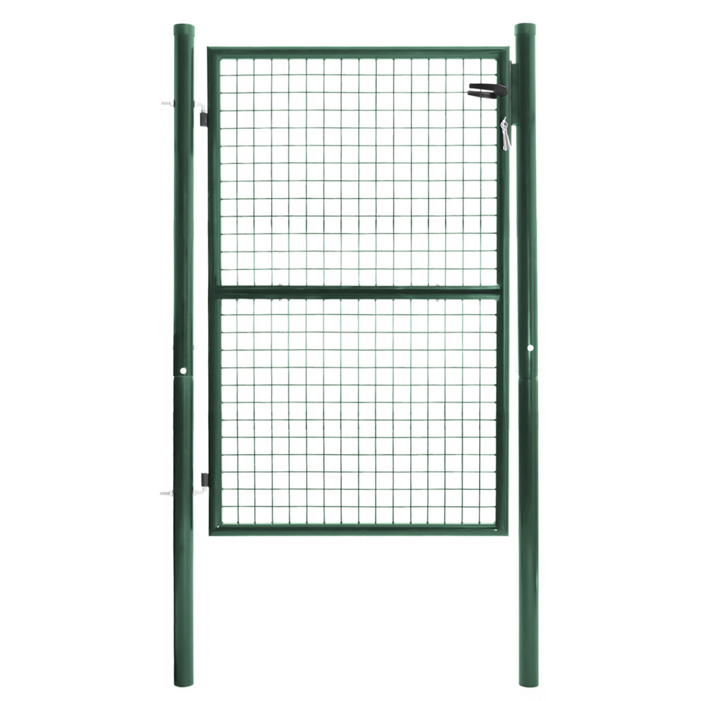 Portillon de jardin 105 x 125 cm en acier vert avec serrure et poignée