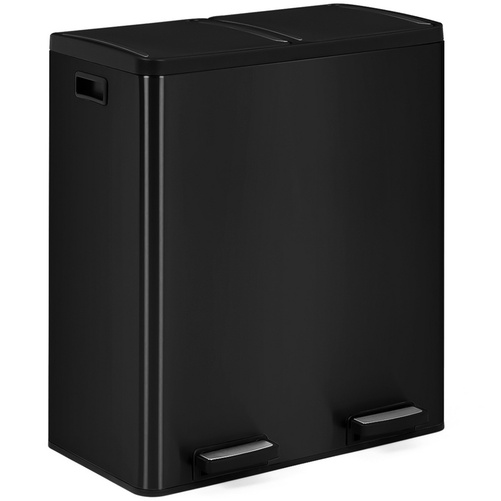 Poubelle de cuisine de tri sélectif 2 x 30L noire, 2 seaux amovibles et pédales en métal