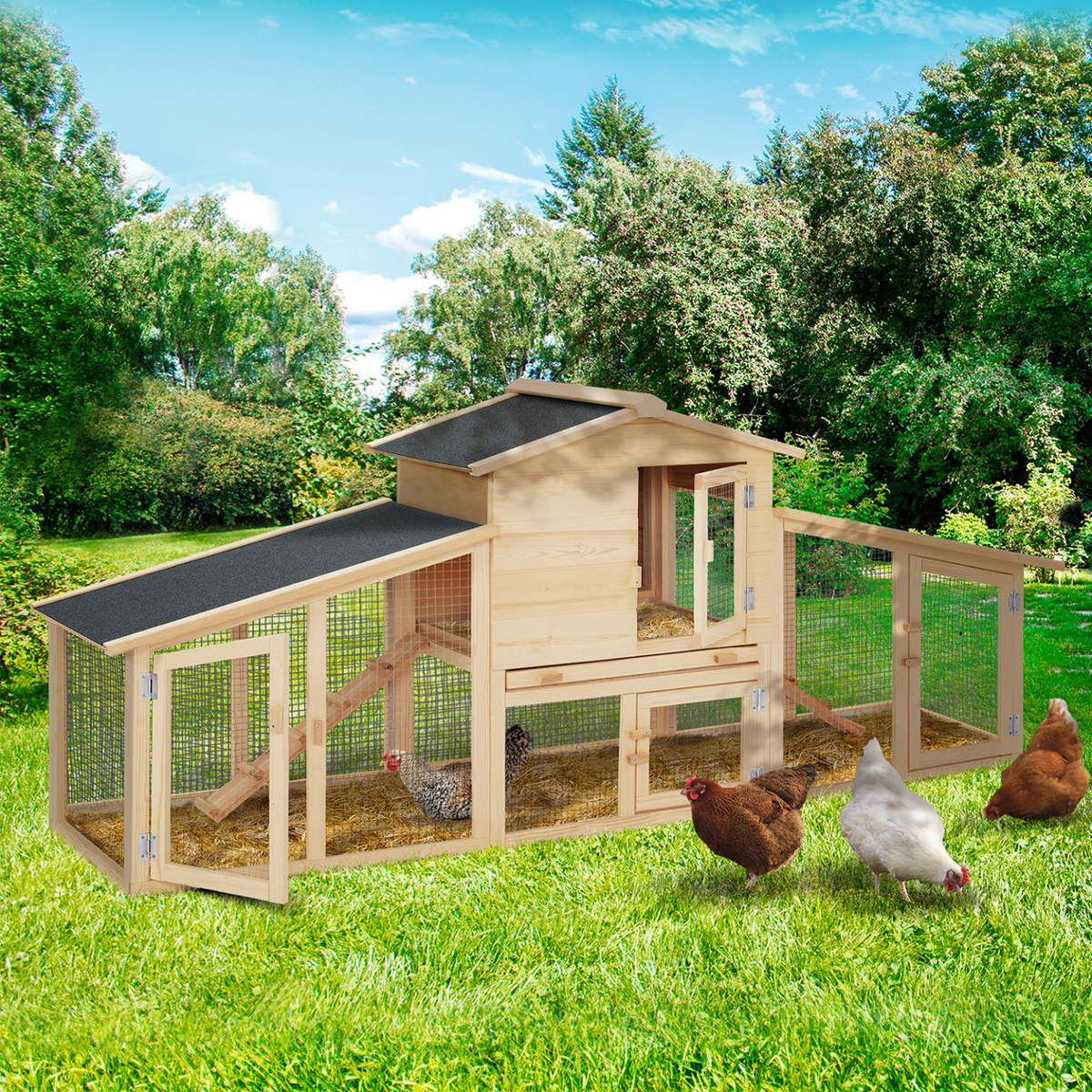 Poulailler clapier en bois XXL avec enclos et tiroir à déjections pour 2 poules