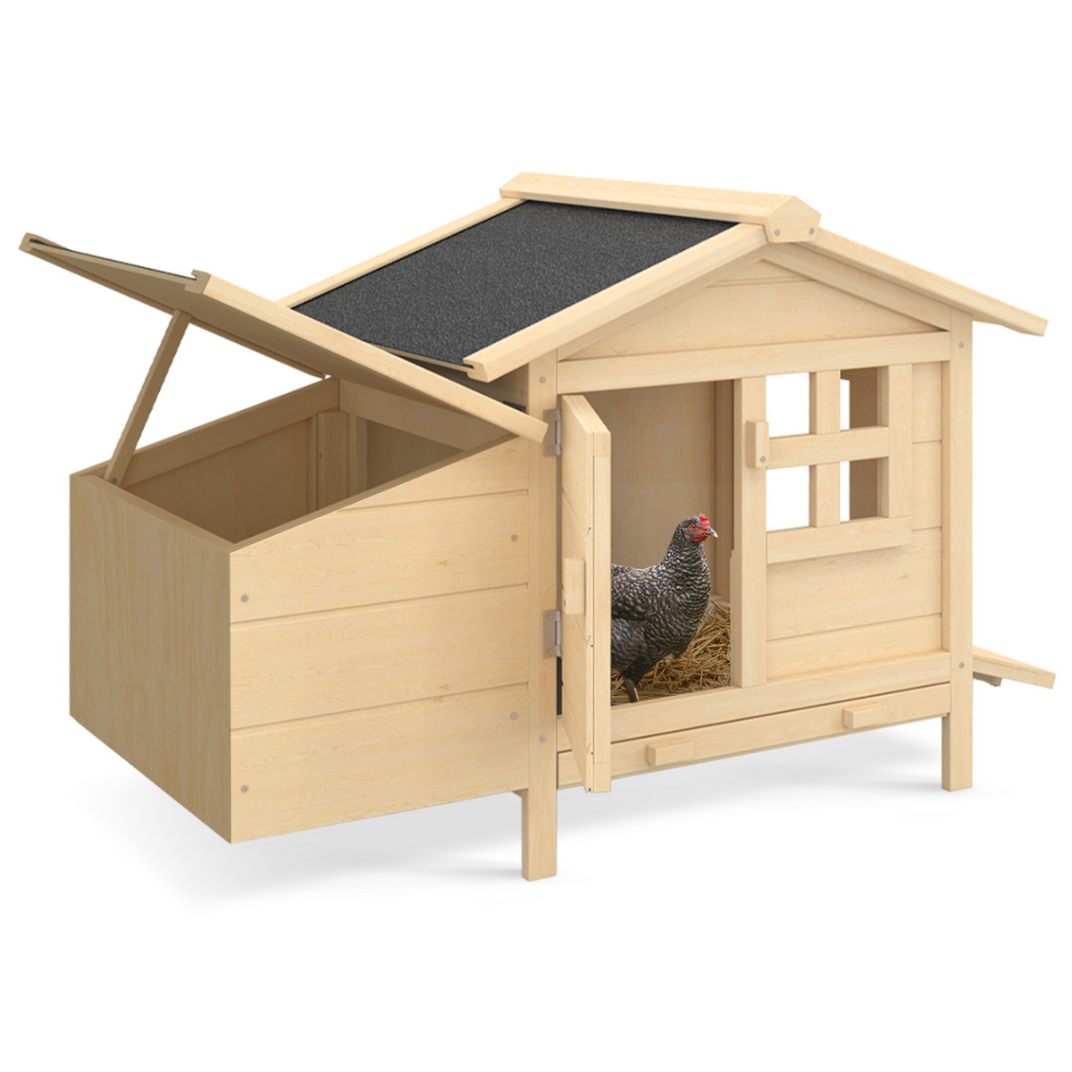 Poulailler clapier en bois sur pilotis avec pondoir et tiroir à déjections pour 2 poules