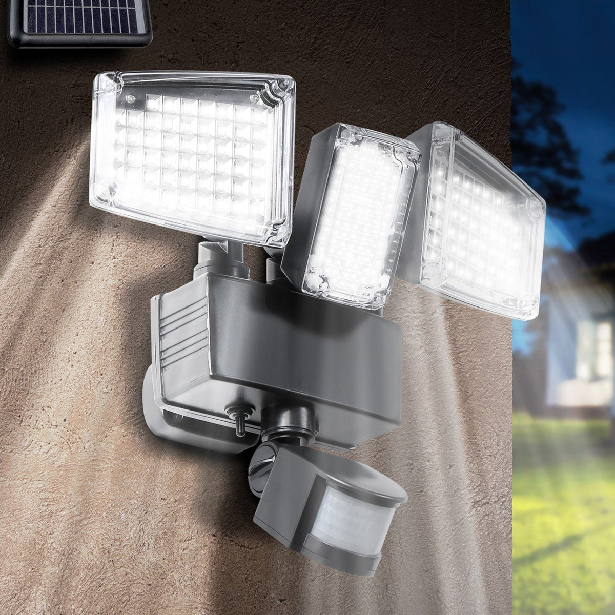 Projecteur solaire 3 têtes 178 LED avec détecteur de mouvement