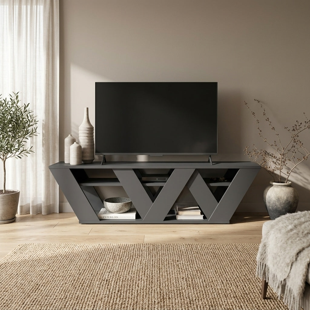 Meuble TV moderne Ralla avec étagères 158cm