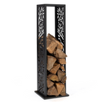 Range-bûches vertical en acier noir motif arbre H. 112 cm pour cheminée