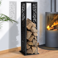 Range-bûches vertical en acier noir motif arbre H. 112 cm pour cheminée