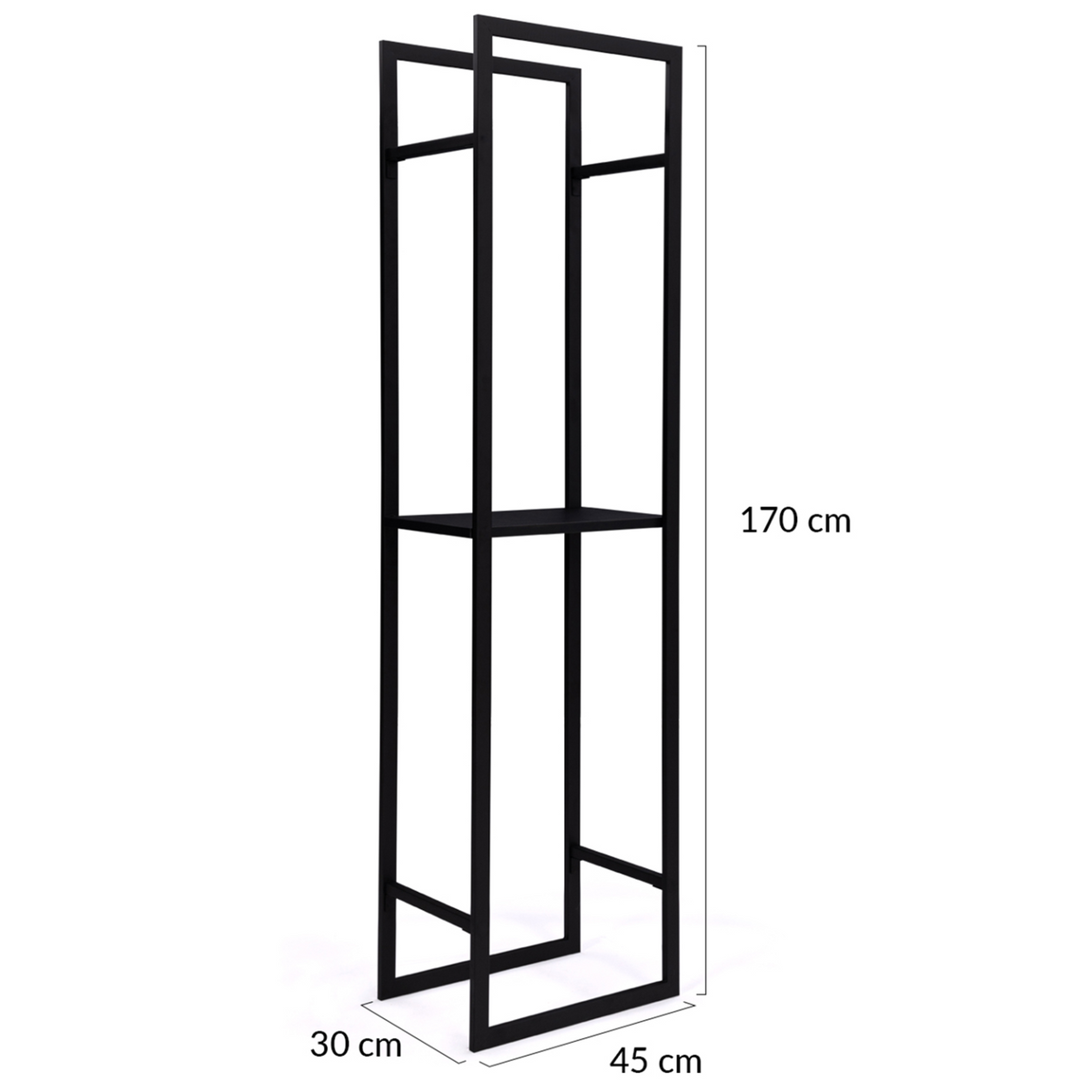 Range-bûches vertical en acier noir avec étagère H.170 cm pour cheminée