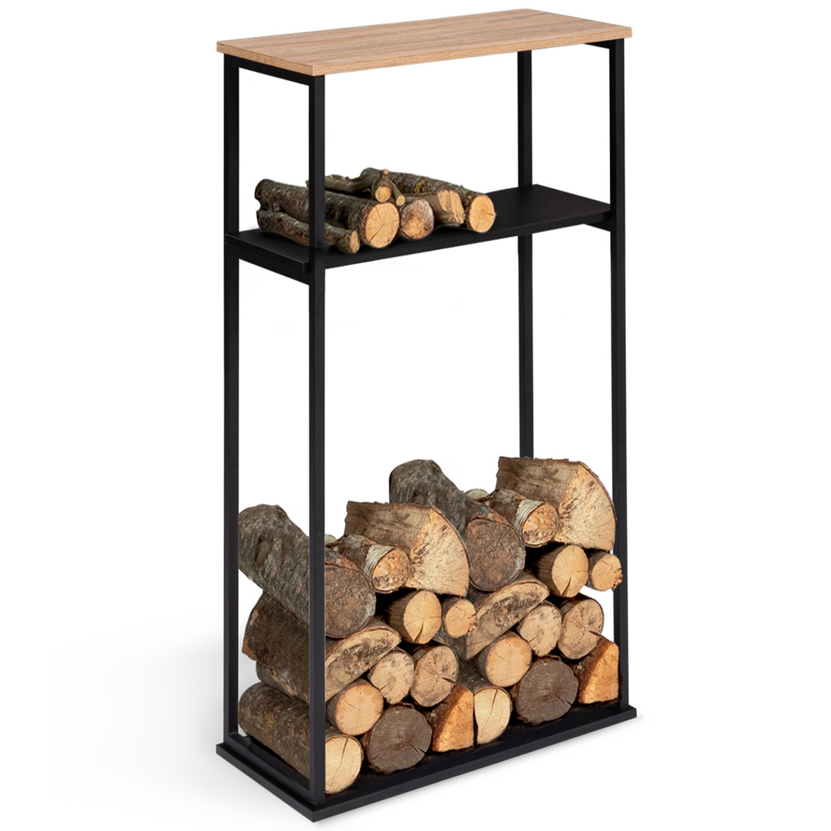 Range-bûches vertical large avec 2 étagères 33 x 66 x 112 cm pour cheminée