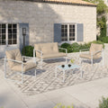 Salon de jardin bas NAIROBI 4 places en acier blanc et coussins beiges