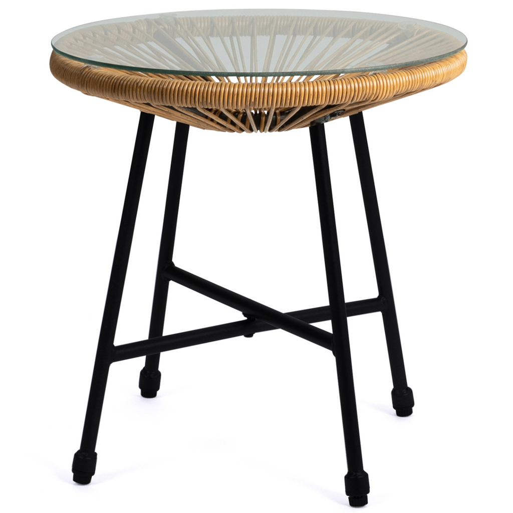 Salon de jardin IZMIR table et 2 fauteuils œufs en corde effet rotin