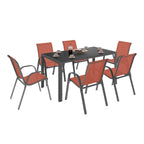 Salon de jardin MADRID table 150 cm et 6 chaises empilables terracotta et gris