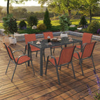 Salon de jardin MADRID table 150 cm et 6 chaises empilables terracotta et gris