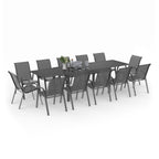 Salon de jardin MADRID table extensible plateau gris 135-270 CM et 12 chaises empilables gris anthracite