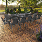 Salon de jardin MADRID table extensible plateau gris 135-270 CM et 12 chaises empilables gris anthracite