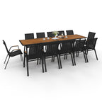 Salon de jardin NOUMEA table extensible 135/270 CM plateau verre trempé effet bois et 12 chaises empilables noir et bois